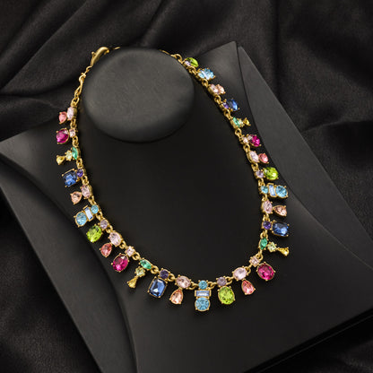 Oscar Live Cross-border Colorful Crystal Dopamine Color-blocked Luxe Small-batch Design Elegant High-end Clavicle Necklace